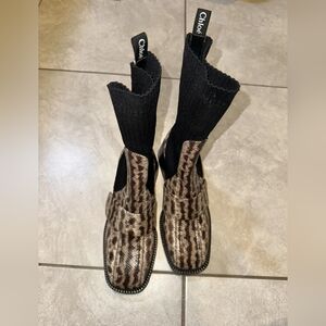 CHLOE Boots, Size 7, Black & Snake Pattern